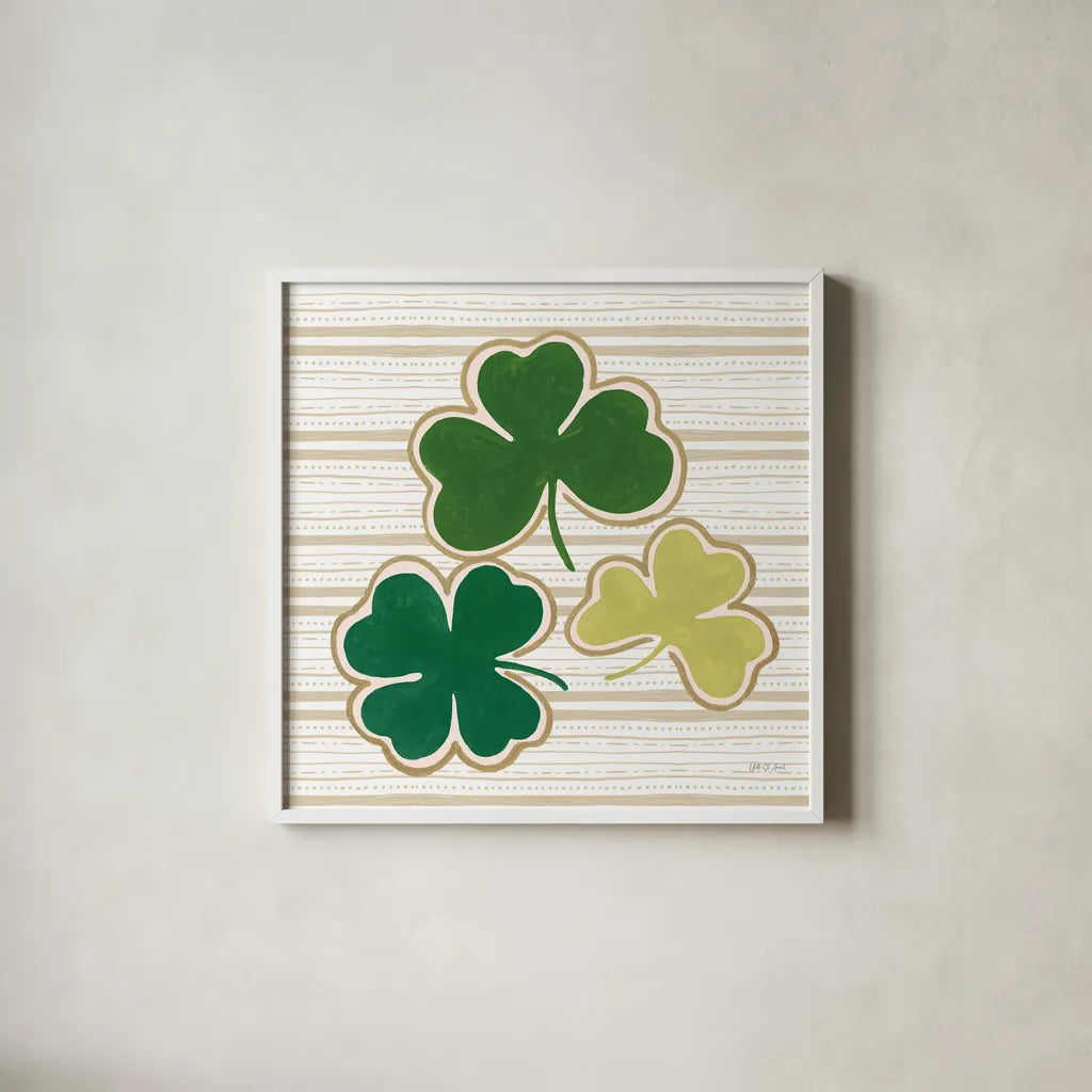Lucky Charm IV by Yvette St. Amant. Shown in a crisp white glass frame for a clean and minimalist style. Available as an archival giclee rolled canvas, fine art paper, or poster print. SKU 100560a.