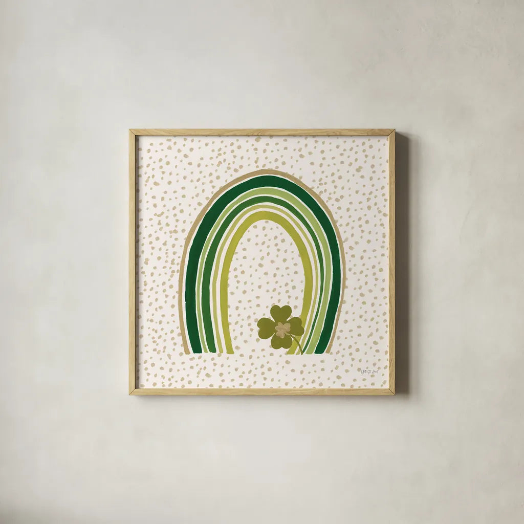 Lucky Charm V by Yvette St. Amant. Shown in a natural wood glass frame for a timeless modern aesthetic. Available as an archival giclee rolled canvas, fine art paper, or poster print. SKU 100561a.