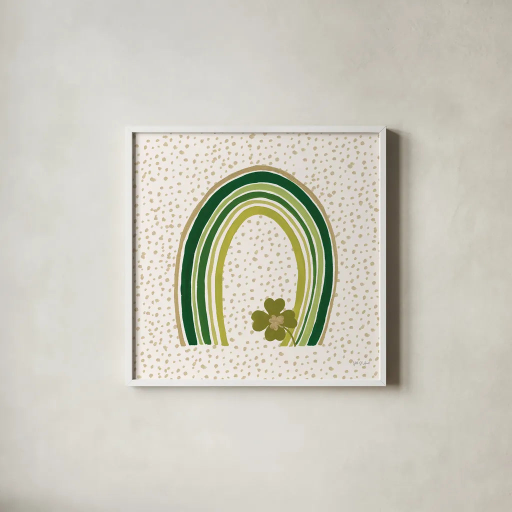 Lucky Charm V by Yvette St. Amant. Shown in a crisp white glass frame for a clean and minimalist style. Available as an archival giclee rolled canvas, fine art paper, or poster print. SKU 100561a.