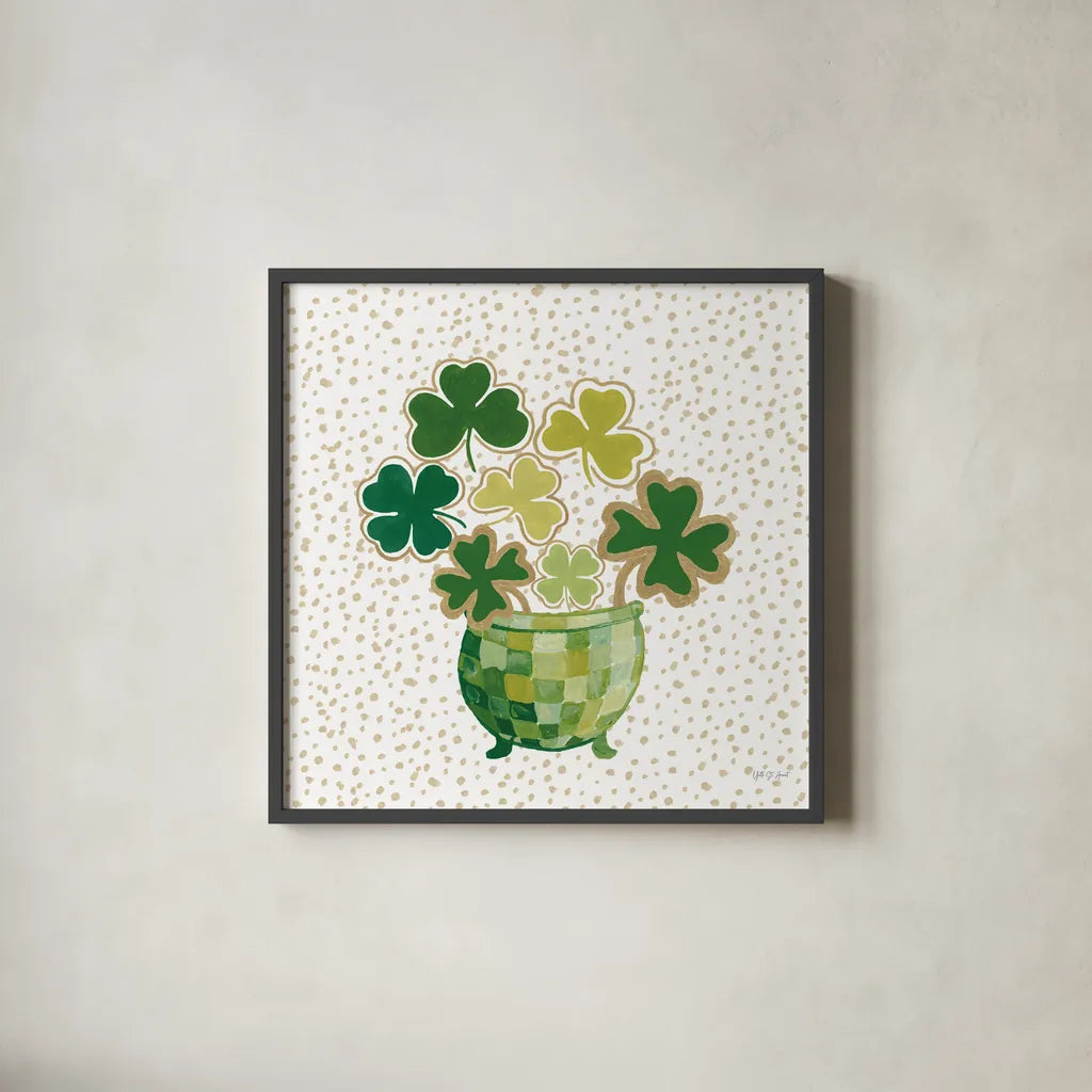 Lucky Charm VII by Yvette St. Amant. Shown in a sleek black glass frame for a contemporary gallery look. Available as an archival giclee rolled canvas, fine art paper, or poster print. SKU 100563a.