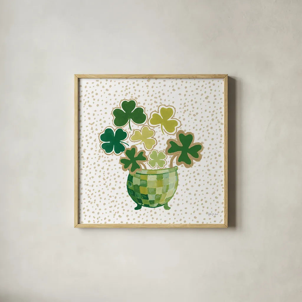 Lucky Charm VII by Yvette St. Amant. Shown in a natural wood glass frame for a timeless modern aesthetic. Available as an archival giclee rolled canvas, fine art paper, or poster print. SKU 100563a.