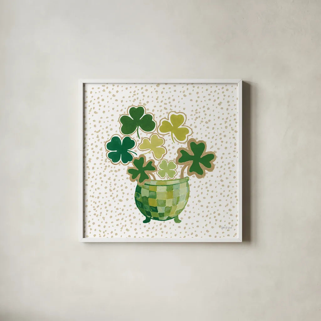Lucky Charm VII by Yvette St. Amant. Shown in a crisp white glass frame for a clean and minimalist style. Available as an archival giclee rolled canvas, fine art paper, or poster print. SKU 100563a.