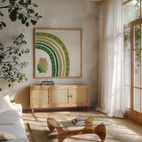 Lucky Charm VIII by Yvette St. Amant. Shown in a natural wood frame in a cozy modern living room. Available as an archival giclee rolled canvas, fine art paper, or poster print. SKU 100564a.