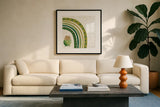 Lucky Charm VIII by Yvette St. Amant. Displayed in a glass frame with matte in a clean modern living room. Available as an archival giclee rolled canvas, fine art paper, or poster print. SKU 100564a.
