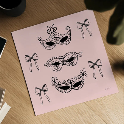 Masquerade Masks by Yvette St. Amant. Shown as a detailed flat fine art print, highlighting archival giclee quality. Available as an archival giclee rolled canvas, fine art paper, or poster print. SKU 93973a.