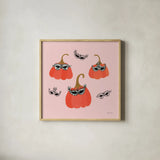 Masquerade Pumpkins by Yvette St. Amant. Shown in a natural wood glass frame for a timeless modern aesthetic. Available as an archival giclee rolled canvas, fine art paper, or poster print. SKU 93974a.