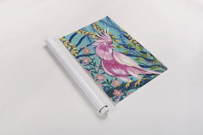 Maximalist Cockatoo by Yvette St. Amant. shown as a rolled paper print. Available as archival giclee rolled canvas, fine art paper, or poster print. SKU 90751h.