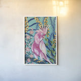 Maximalist Cockatoo by Yvette St. Amant. shown as a paper print in a white frame. Available as a archival giclee rolled canvas, fine art paper, or poster print. SKU 90751h.