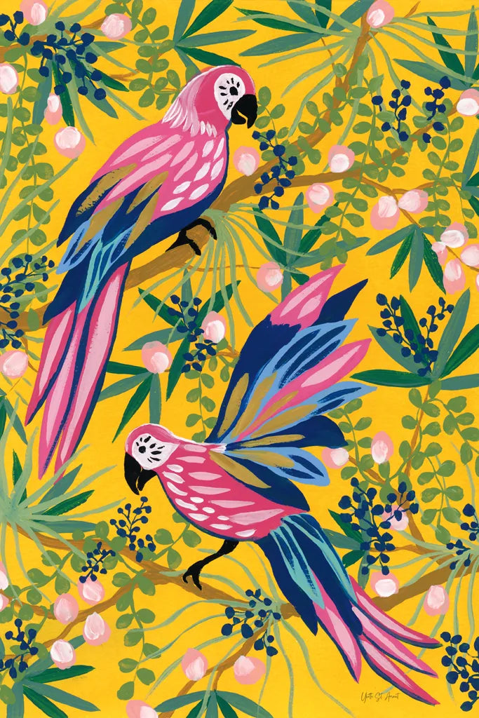Maximalist Parrots by Yvette St. Amant. SKU 89306h. Archival Giclee Fine art print for wall decor.