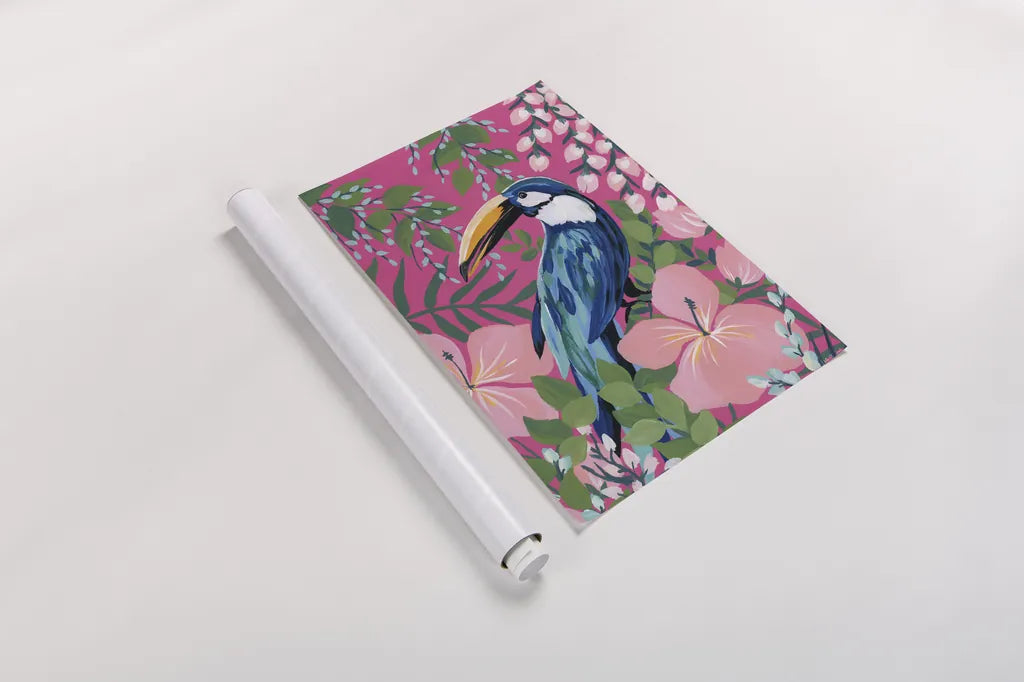 Maximalist Toucan by Yvette St. Amant. shown as a rolled paper print. Available as archival giclee rolled canvas, fine art paper, or poster print. SKU 89308h.