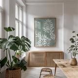 Meadow Breeze II by Yvette St. Amant. shown as a print in a natural wood frame in a dining room. Available as a archival giclee rolled canvas, fine art paper, or poster print. SKU 91735h.