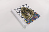 Miami Living Lion Portrait II Diamond Background by Yvette St. Amant. shown as a rolled paper print. Available as archival giclee rolled canvas, fine art paper, or poster print. SKU 101260h.