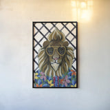 Miami Living Lion Portrait II Diamond Background by Yvette St. Amant. shown as a paper print in a black flame. Available as a archival giclee rolled canvas, fine art paper, or poster print. SKU 101260h.