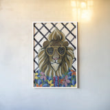 Miami Living Lion Portrait II Diamond Background by Yvette St. Amant. shown as a paper print in a white frame. Available as a archival giclee rolled canvas, fine art paper, or poster print. SKU 101260h.