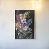 Midnight Floral by Yvette St. Amant. shown as a paper print in a white frame. Available as a archival giclee rolled canvas, fine art paper, or poster print. SKU 88370h.