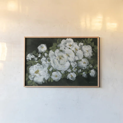 Midnight Roses by Yvette St. Amant. shown as a paper print in a natural frame. Available as a archival giclee rolled canvas, fine art paper, or poster print. SKU 89385i.