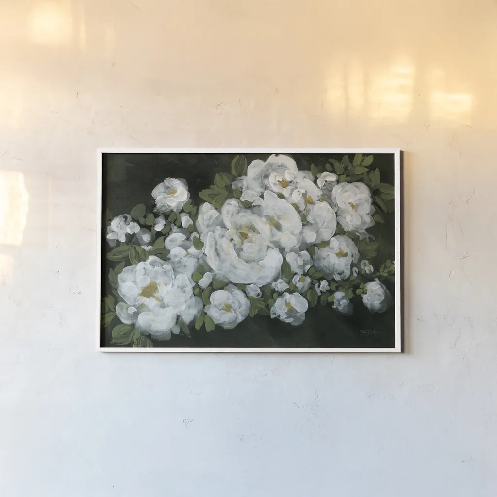 Midnight Roses by Yvette St. Amant. shown as a paper print in a white frame. Available as a archival giclee rolled canvas, fine art paper, or poster print. SKU 89385i.