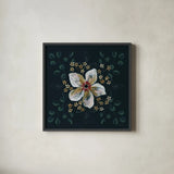 Midwinter Florals III by Yvette St. Amant. Shown in a sleek black glass frame for a contemporary gallery look. Available as an archival giclee rolled canvas, fine art paper, or poster print. SKU 103888a.