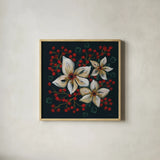 Midwinter Florals IV by Yvette St. Amant. Shown in a natural wood glass frame for a timeless modern aesthetic. Available as an archival giclee rolled canvas, fine art paper, or poster print. SKU 103889a.