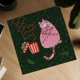 Mischief Kitty Christmas III by Yvette St. Amant. Shown as a detailed flat fine art print, highlighting archival giclee quality. Available as an archival giclee rolled canvas, fine art paper, or poster print. SKU 97542a.