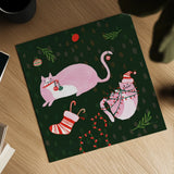Mischief Kitty Christmas V by Yvette St. Amant. Shown as a detailed flat fine art print, highlighting archival giclee quality. Available as an archival giclee rolled canvas, fine art paper, or poster print. SKU 97544a.