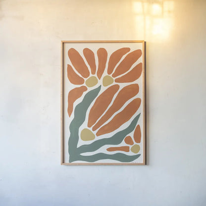 Modern Botanica I by Yvette St. Amant. shown as a paper print in a natural frame. Available as a archival giclee rolled canvas, fine art paper, or poster print. SKU 94966h.