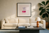 Mon Cherie by Yvette St. Amant. Displayed in a glass frame with matte in a clean modern living room. Available as an archival giclee rolled canvas, fine art paper, or poster print. SKU 97013a.