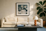 Moody Roses by Yvette St. Amant. Displayed in a glass frame with matte in a clean modern living room. Available as an archival giclee rolled canvas, fine art paper, or poster print. SKU 96546a.