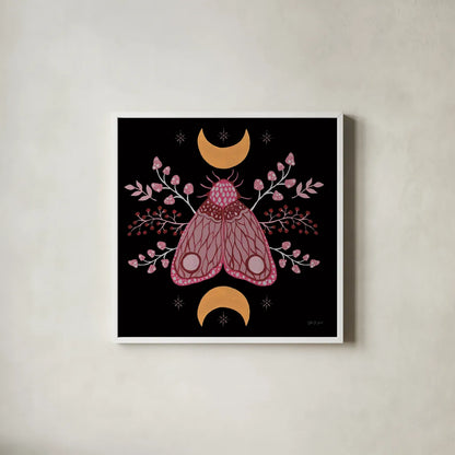 Moon Moth IV by Yvette St. Amant. Shown in a crisp white glass frame for a clean and minimalist style. Available as an archival giclee rolled canvas, fine art paper, or poster print. SKU 101205a.