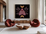 Moon Moth IV by Yvette St. Amant. Shown as extra-large giant wall art in a modern living room. Available as an archival giclee rolled canvas, fine art paper, or poster print. SKU 101205a.