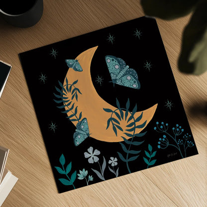 Moon Moth IX by Yvette St. Amant. Shown as a detailed flat fine art print, highlighting archival giclee quality. Available as an archival giclee rolled canvas, fine art paper, or poster print. SKU 101210a.
