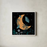 Moon Moth IX by Yvette St. Amant. Shown in a crisp white glass frame for a clean and minimalist style. Available as an archival giclee rolled canvas, fine art paper, or poster print. SKU 101210a.