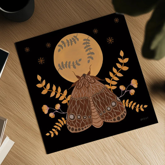 Moon Moth VI by Yvette St. Amant. Shown as a detailed flat fine art print, highlighting archival giclee quality. Available as an archival giclee rolled canvas, fine art paper, or poster print. SKU 101207a.