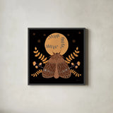 Moon Moth VI by Yvette St. Amant. Shown in a sleek black glass frame for a contemporary gallery look. Available as an archival giclee rolled canvas, fine art paper, or poster print. SKU 101207a.