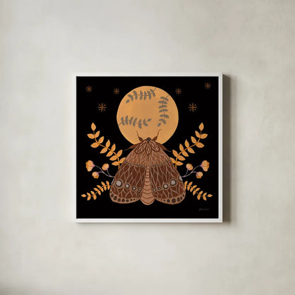 Moon Moth VI by Yvette St. Amant. Shown in a crisp white glass frame for a clean and minimalist style. Available as an archival giclee rolled canvas, fine art paper, or poster print. SKU 101207a.