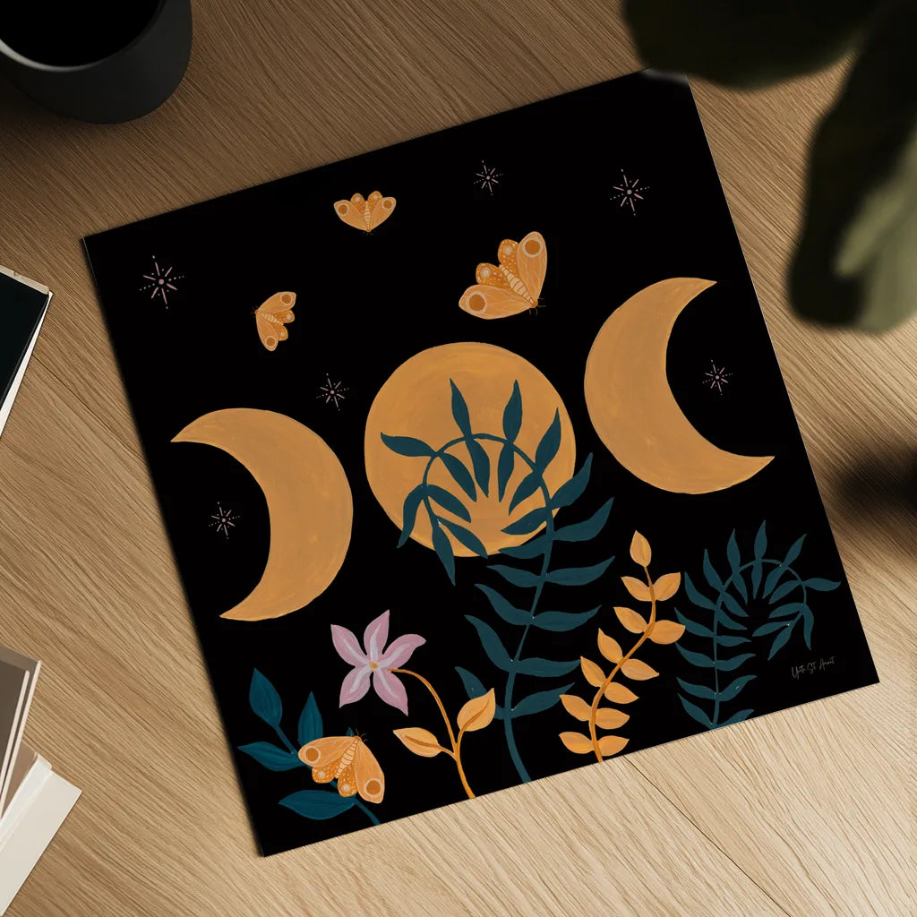 Moon Moth VIII by Yvette St. Amant. Shown as a detailed flat fine art print, highlighting archival giclee quality. Available as an archival giclee rolled canvas, fine art paper, or poster print. SKU 101209a.