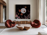 Moon Moth X by Yvette St. Amant. Shown as extra-large giant wall art in a modern living room. Available as an archival giclee rolled canvas, fine art paper, or poster print. SKU 101211a.