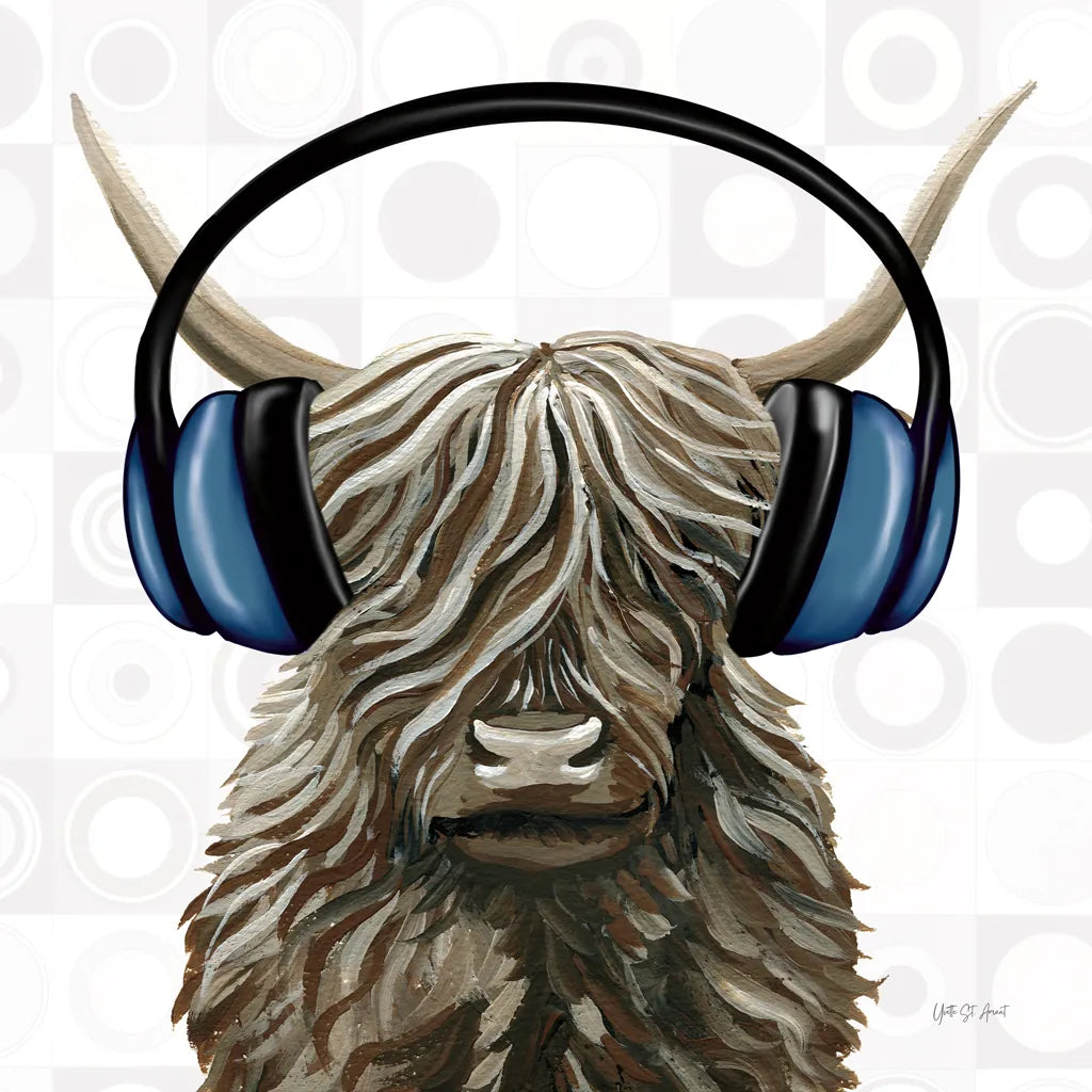 Music Cow Blue Crop by Yvette St. Amant. SKU 90161a. Archival Giclee Fine art print for wall decor.