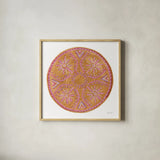 Mustard Mandala by Yvette St. Amant. Shown in a natural wood glass frame for a timeless modern aesthetic. Available as an archival giclee rolled canvas, fine art paper, or poster print. SKU 88261a.