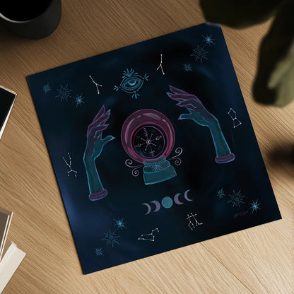 Mystic Fortune Teller by Yvette St. Amant. Shown as a detailed flat fine art print, highlighting archival giclee quality. Available as an archival giclee rolled canvas, fine art paper, or poster print. SKU 91540a.