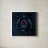Mystic Fortune Teller by Yvette St. Amant. Shown in a sleek black glass frame for a contemporary gallery look. Available as an archival giclee rolled canvas, fine art paper, or poster print. SKU 91540a.