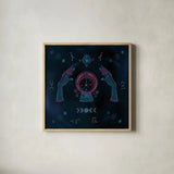 Mystic Fortune Teller by Yvette St. Amant. Shown in a natural wood glass frame for a timeless modern aesthetic. Available as an archival giclee rolled canvas, fine art paper, or poster print. SKU 91540a.