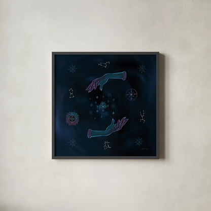 Mystic Magic by Yvette St. Amant. Shown in a sleek black glass frame for a contemporary gallery look. Available as an archival giclee rolled canvas, fine art paper, or poster print. SKU 91539a.