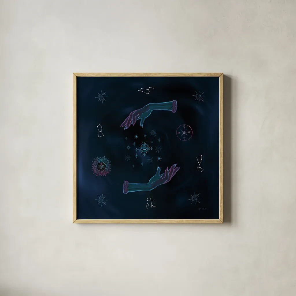 Mystic Magic by Yvette St. Amant. Shown in a natural wood glass frame for a timeless modern aesthetic. Available as an archival giclee rolled canvas, fine art paper, or poster print. SKU 91539a.
