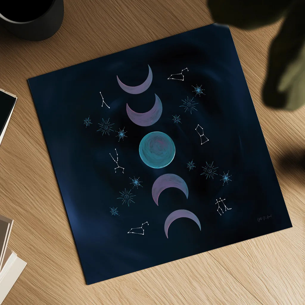 Mystic New Moon by Yvette St. Amant. Shown as a detailed flat fine art print, highlighting archival giclee quality. Available as an archival giclee rolled canvas, fine art paper, or poster print. SKU 91541a.