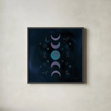 Mystic New Moon by Yvette St. Amant. Shown in a sleek black glass frame for a contemporary gallery look. Available as an archival giclee rolled canvas, fine art paper, or poster print. SKU 91541a.