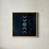 Mystic New Moon by Yvette St. Amant. Shown in a natural wood glass frame for a timeless modern aesthetic. Available as an archival giclee rolled canvas, fine art paper, or poster print. SKU 91541a.