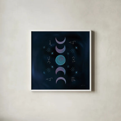 Mystic New Moon by Yvette St. Amant. Shown in a crisp white glass frame for a clean and minimalist style. Available as an archival giclee rolled canvas, fine art paper, or poster print. SKU 91541a.
