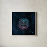 Mystic Sun by Yvette St. Amant. Shown in a crisp white glass frame for a clean and minimalist style. Available as an archival giclee rolled canvas, fine art paper, or poster print. SKU 91542a.