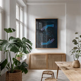 Mystical Fortune VI by Yvette St. Amant. shown as a print in a natural wood frame in a dining room. Available as a archival giclee rolled canvas, fine art paper, or poster print. SKU 92829h.